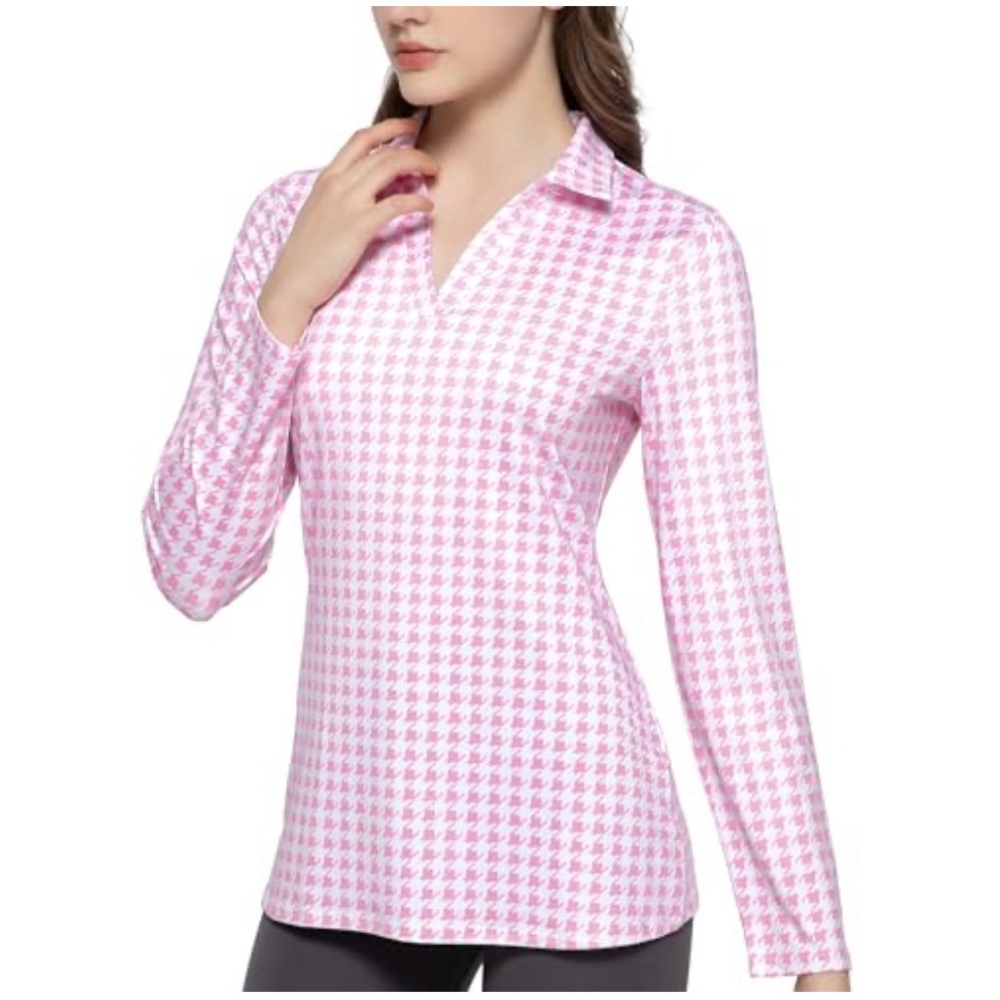 Women's Golf Polo Shirt Long Sleeve Workout Top V Neck UPF 50+ Sun Protection